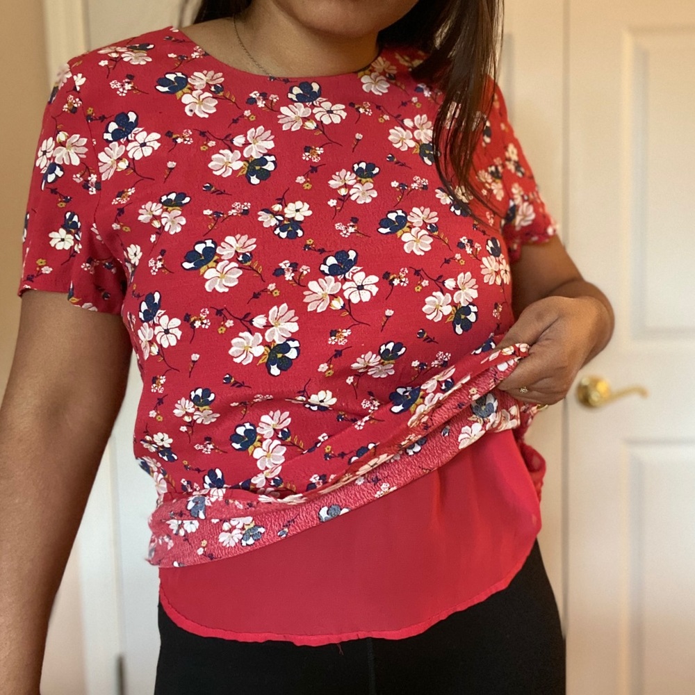 Floral Print Short Sleeve Blouse Tee Professional - Picture 12 of 12